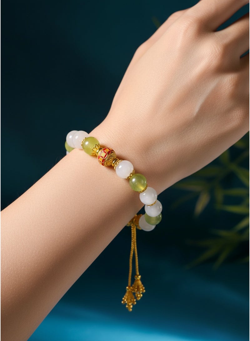 تشوميل سوار حجر القمر الأخضر المُخصّص - رومانسية بتوهج أخضر ناعم وخرز رقيق، 15-16 سم - Image 4