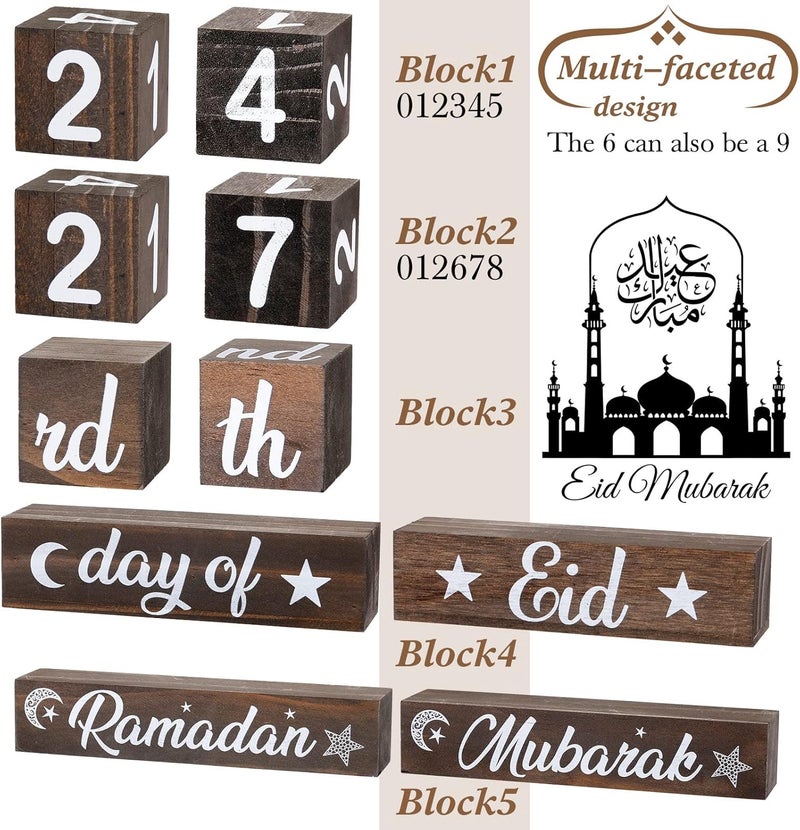 Chunful 5 Pieces Ramadan Calendar Block Set Ramadan Advent Countdown Eid Calendar Countdown Calendar Ramadan Table Decor Ramadan Wood Sign Ramadan Mubarak Wooden Ornament Block (Light Brown) - Image 4