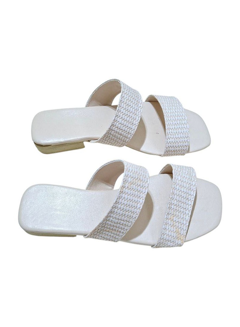 Karisma Simple Double Strap Flat Squared Toe Slipper With Canvas Material - Image 2