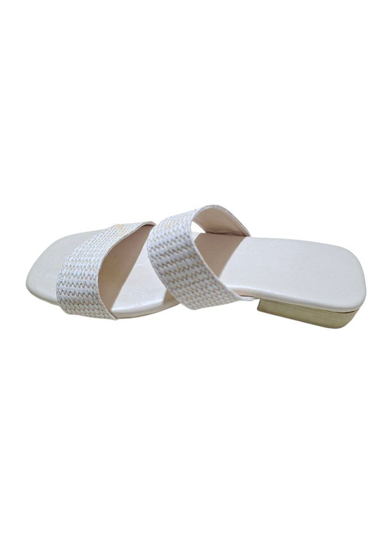 Karisma Simple Double Strap Flat Squared Toe Slipper With Canvas Material - Image 3