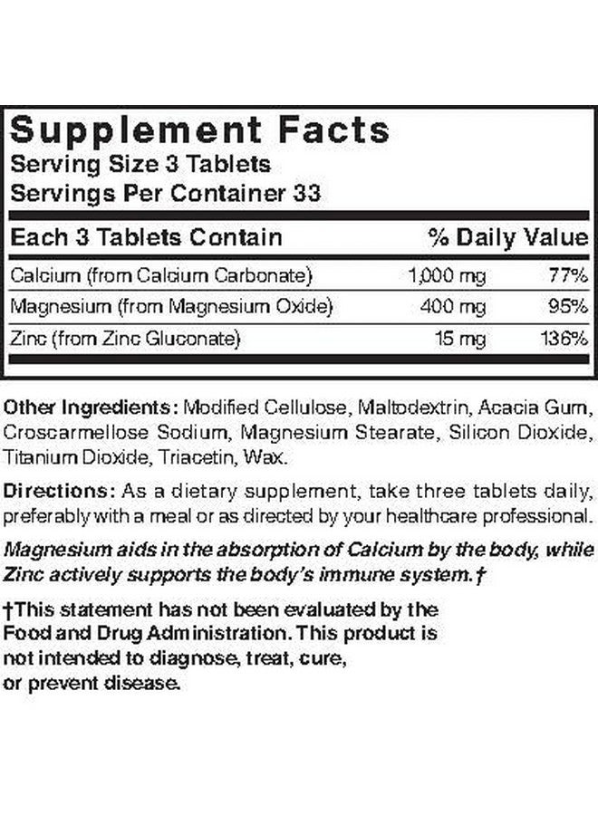 Nature's Blend Calcium Magnesium Zinc Tabs, Unflavored, 100 Count - Image 3