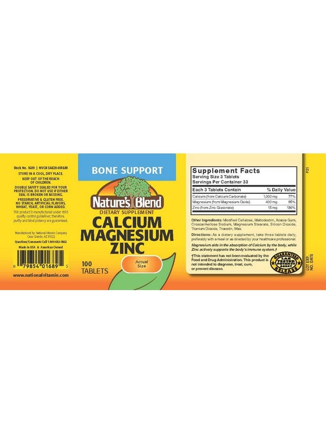 Nature's Blend Calcium Magnesium Zinc Tabs, Unflavored, 100 Count - Image 2