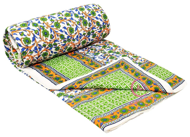 AUROSTYLE 400 TC Pure Cotton Traditional Jaipuri Design Printed Light Weight Single Bed QuiltRazaiRajai Single Bed 85 x 55 Inches Design 3 - Image 3