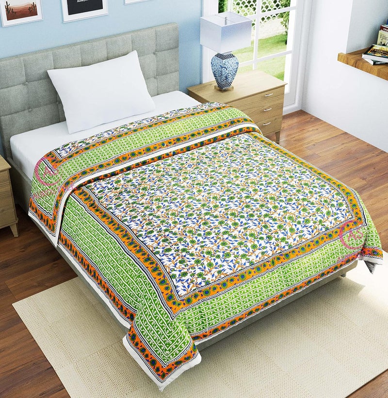 AUROSTYLE 400 TC Pure Cotton Traditional Jaipuri Design Printed Light Weight Single Bed QuiltRazaiRajai Single Bed 85 x 55 Inches Design 3 - Image 4
