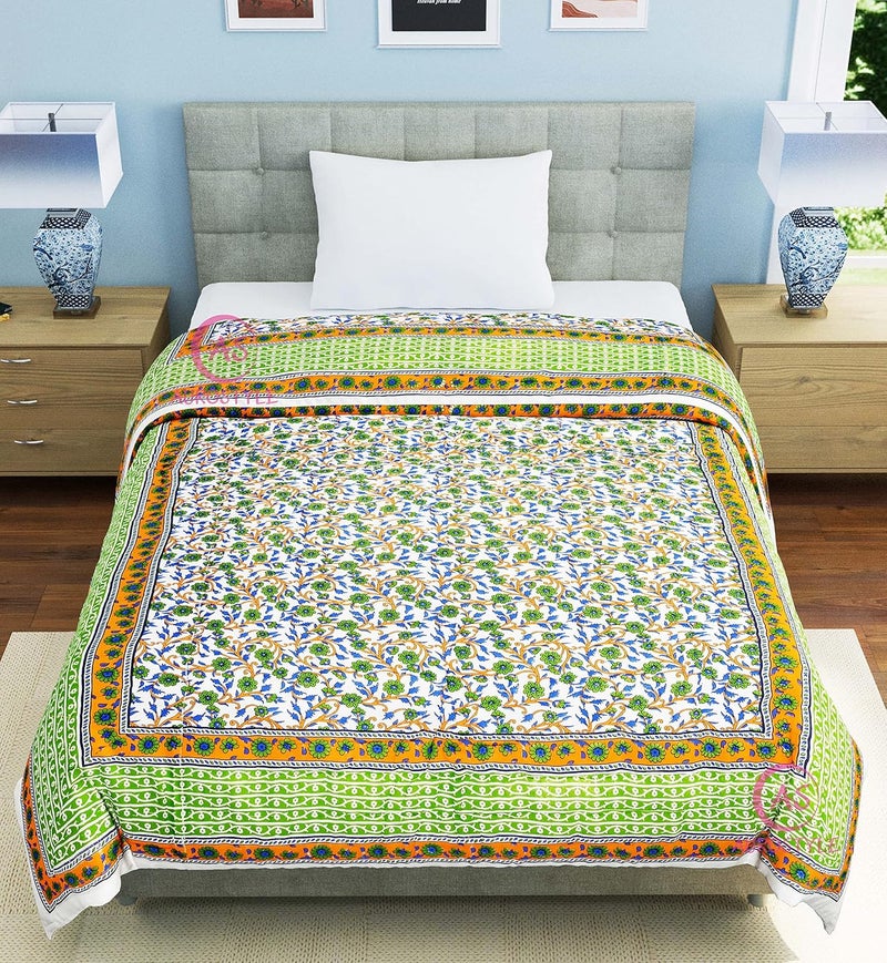 AUROSTYLE 400 TC Pure Cotton Traditional Jaipuri Design Printed Light Weight Single Bed QuiltRazaiRajai Single Bed 85 x 55 Inches Design 3 - Image 5