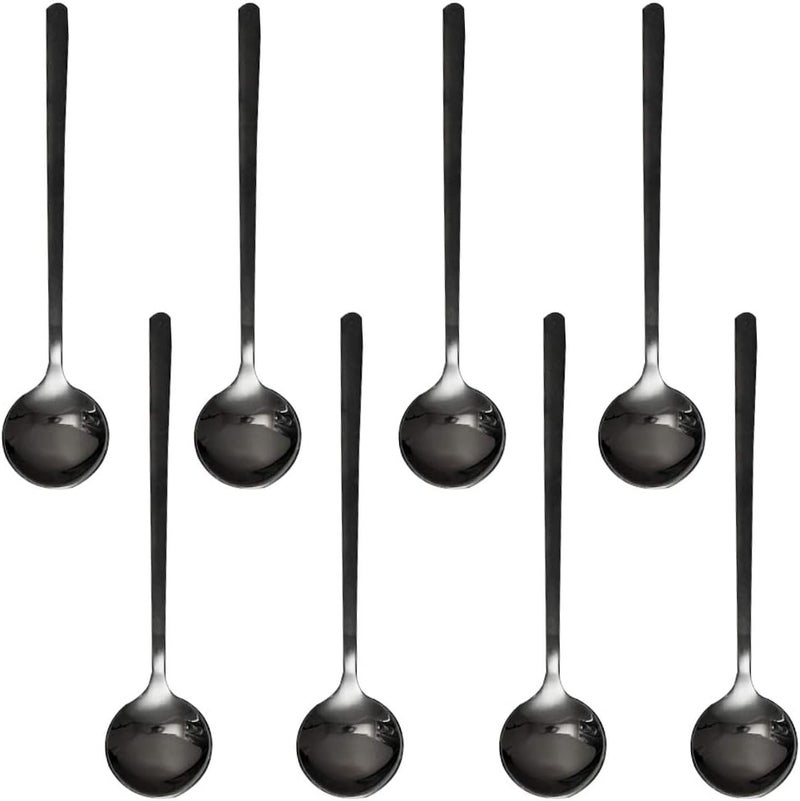 findTop Pack of 8, Black Stainless Steel Espresso Spoons, Mini Teaspoons Set for Coffee Sugar Dessert Cake Ice Cream Soup Antipasto Cappuccino, 5.3 Inch - Image 1