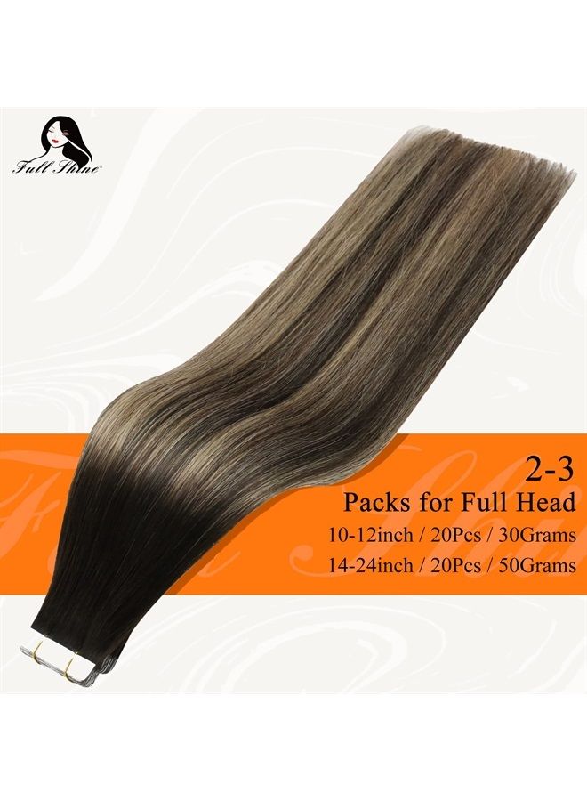 Full Shine Tape Hair Extensions Remy Hair Natural Black Highlights Blonde Human Hair Extensions Balayage 22inch Tape in Extensions Human Hair 20Pcs 50Grams Straight Hair