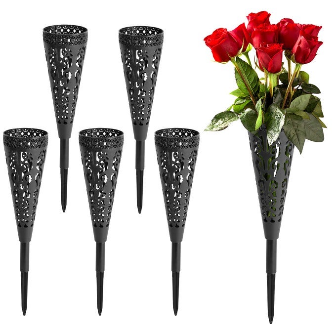 6 PCS GRAVE VASEMEMORIAL FLORAL VASE CEMETERY GRAVE CONE FLOWER HOLDER CEMETARY VASE WITH SPIKE FOR GRAVE DECORATIONSGRAVE LAWN MEMORIALCONE 6