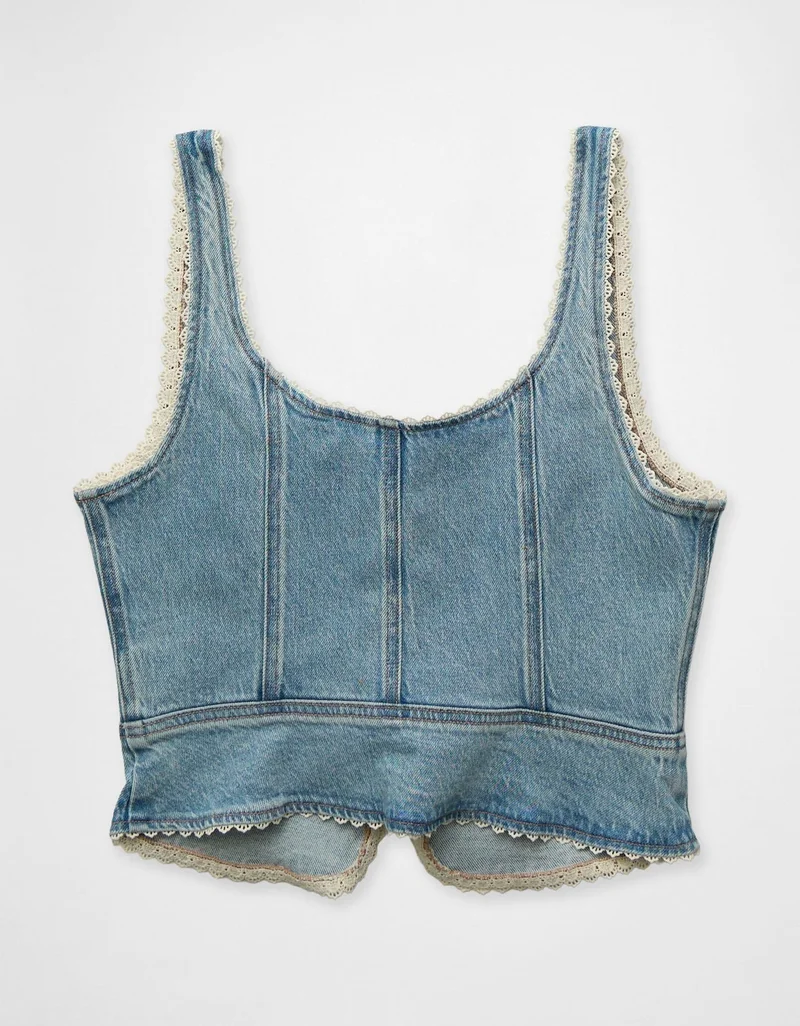 American Eagle  AE Lace-Up Denim Corset for Women | Best Price UAE