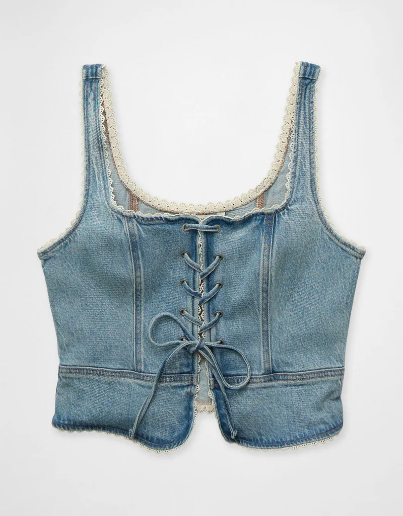 American Eagle  AE Lace-Up Denim Corset for Women | Best Price UAE