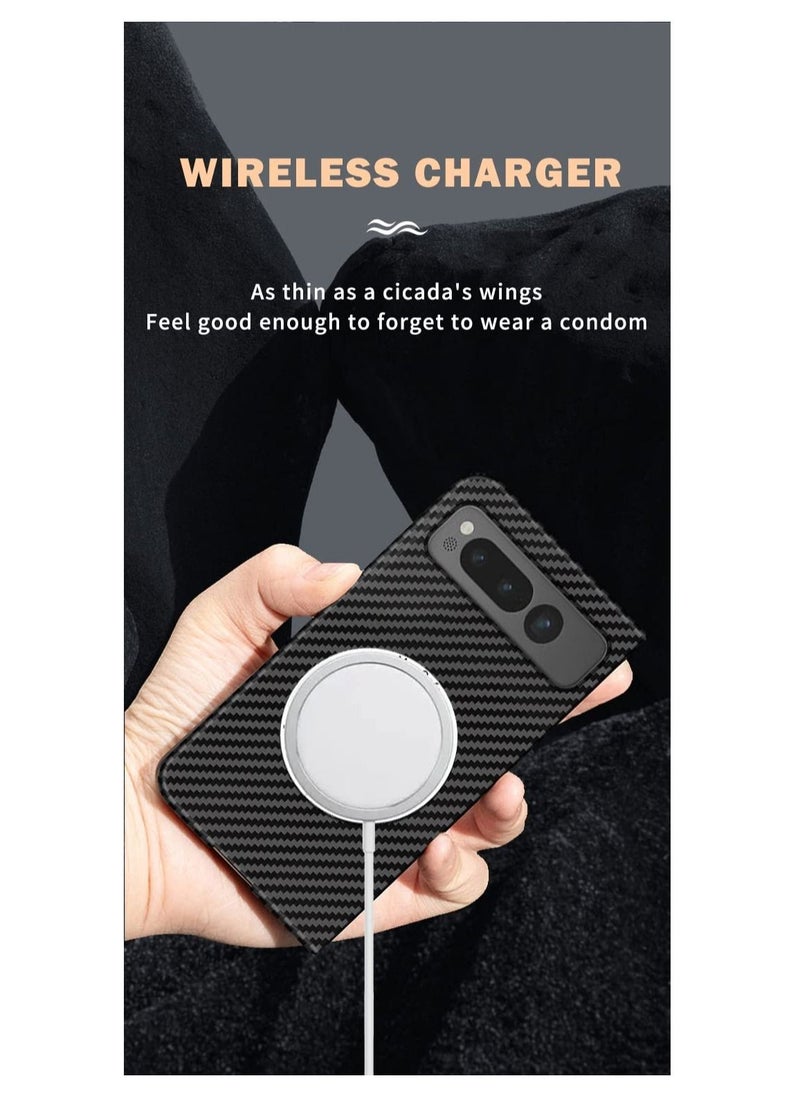 SYOSI - SYOSI Magnetic Case for Google Pixel Fold, Aramid Fiber Case Compatible with MagSafe Wireless Charging Anti-Scratch Shockproof Slim & Light Phone Case for Pixel Fold (Black, Silver) - Image 1