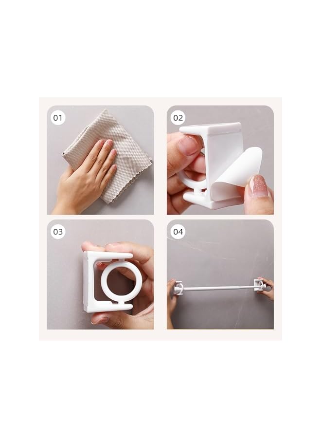 erorex Rotating Ring Curtain Rod Brackets, No Drill Adjustable Curtain Rod Holder, Easy Self Adhesive Curtain Rod Brackets 360 Swivel Ring, Hangers Hooks for Bathroom Towel Kitchen Wall, 8 Pack White - Image 3