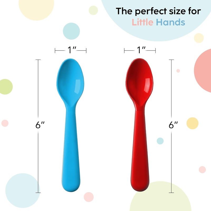 PLASKIDY Plastic Kids Spoon Set of 18  BPA Free Dishwasher Safe Reusable Childrens Cutlery  Brightly Colored Toddler Flatware Set - Image 3