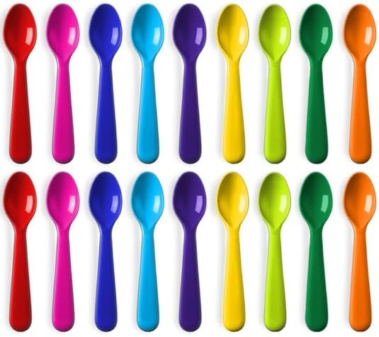 PLASKIDY Plastic Kids Spoon Set of 18  BPA Free Dishwasher Safe Reusable Childrens Cutlery  Brightly Colored Toddler Flatware Set - Image 1