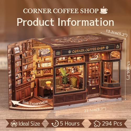 Fsolis Book Nook Kit DIY 3D Puzzles for Adults Coffee House Library Model Bookshelf Diorama Building Kit Craft Gifts for Women Readers Book Lovers Corner Coffee Shop - Image 5