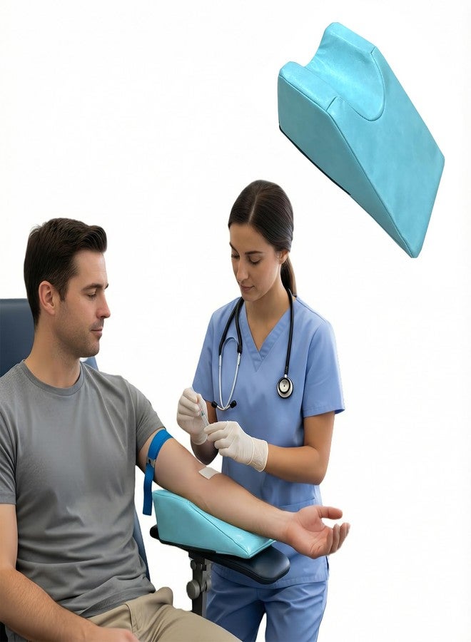 bibahala Medical Arm Support Pillow Infusion Injection Arm Wedge Pillow Phlebotomy Supplies, 9.1x5.9x3.9 inches, Waterproof PU Leather, for IV Therapy and Blood Draws (Light Blue) - Image 1