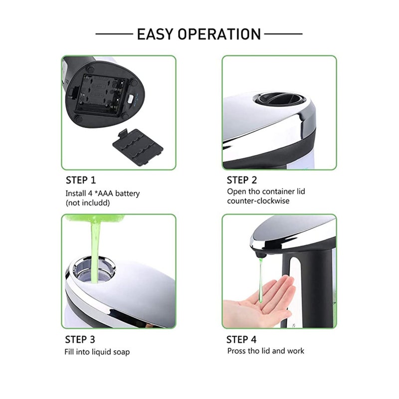 SOLARAE موزع صابون أوتوماتيكي، موزع صابون ومعقم أوتوماتيكي بحساس بدون لمس للمطبخ والحمام موزع معقم يدوي بدون لمس مع مستويين من ضبط السائل 400 مل - Image 4