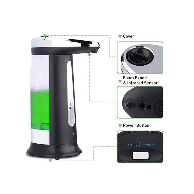 SOLARAE موزع صابون أوتوماتيكي، موزع صابون ومعقم أوتوماتيكي بحساس بدون لمس للمطبخ والحمام موزع معقم يدوي بدون لمس مع مستويين من ضبط السائل 400 مل - Image 3