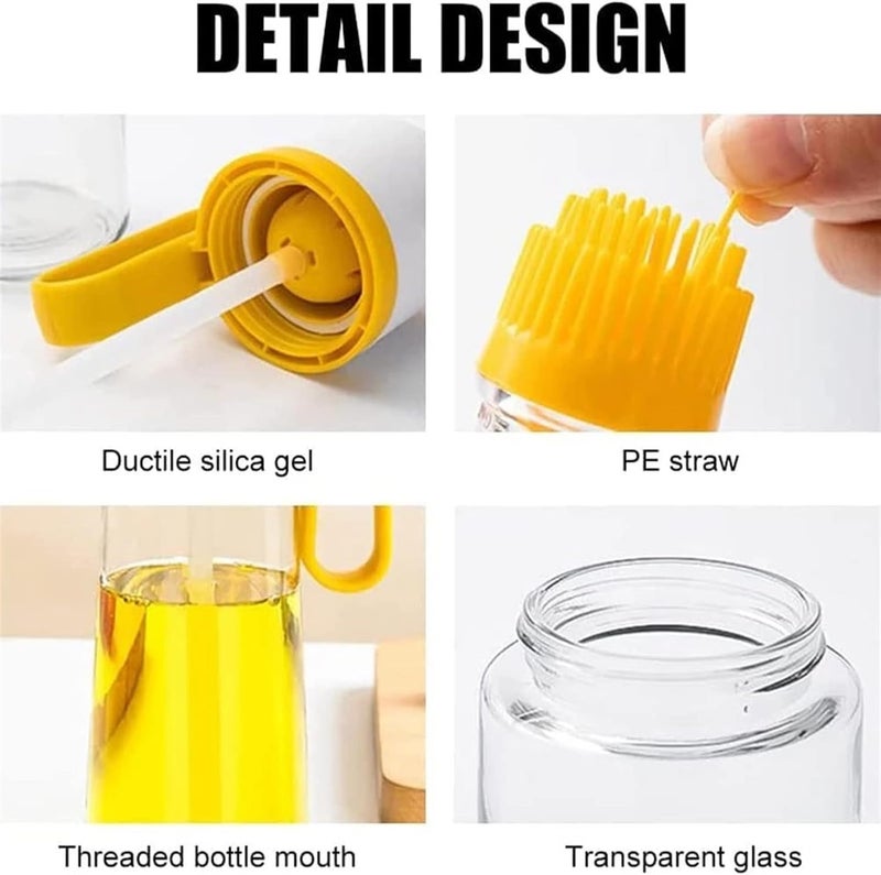 Wrixty Multifunction Olive Oil Dispenser 2 in 1 Glass Oil Bottle with Silicone Brush for Kitchen BBQ Grilling Baking and Cooking Oil Brush Pot Multi Color - Image 5