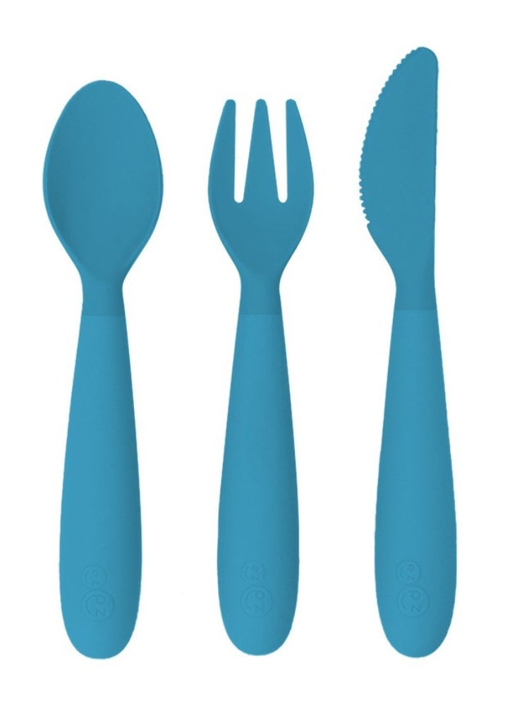 ezpz Happy Utensils - 100% Bpa Free Fork, Spoon & Knife For Toddlers + Preschoolers + Self-Feeding- 24 Months+ - Blue  - Image 1