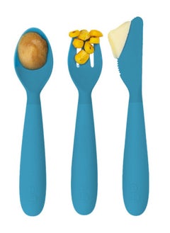 ezpz Happy Utensils - 100% Bpa Free Fork, Spoon & Knife For Toddlers + Preschoolers + Self-Feeding- 24 Months+ - Blue  - Image 2