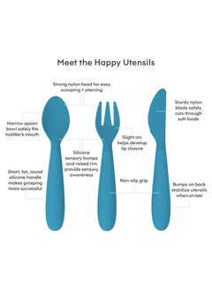 ezpz Happy Utensils - 100% Bpa Free Fork, Spoon & Knife For Toddlers + Preschoolers + Self-Feeding- 24 Months+ - Blue  - Image 3