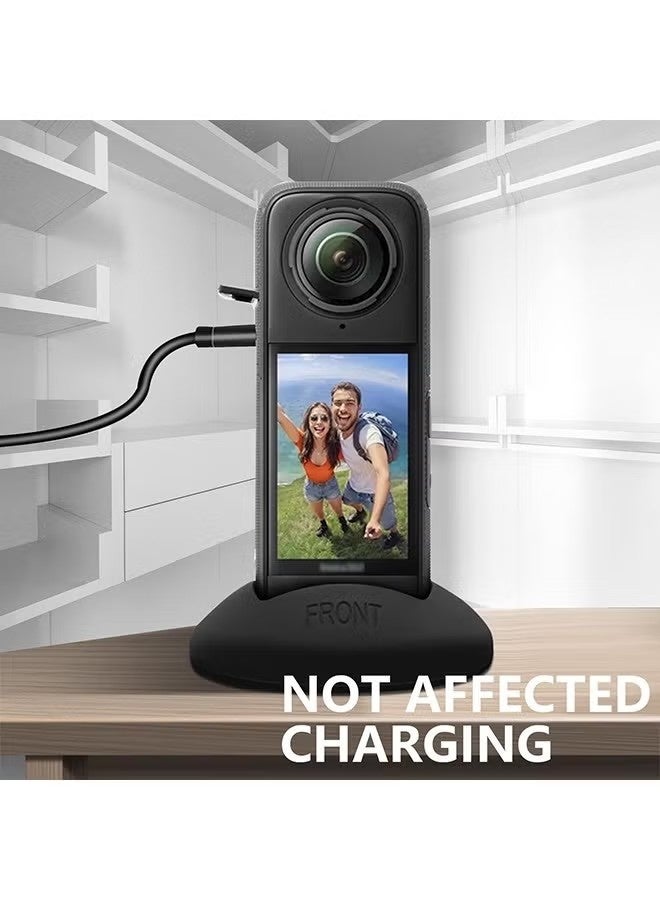 Silicone Desktop Base Stand Compatible with Insta360 X5 Panoramic Action Camera - Protective Non-Slip Mount Accessories for Insta360 X5 - Black - Image 3