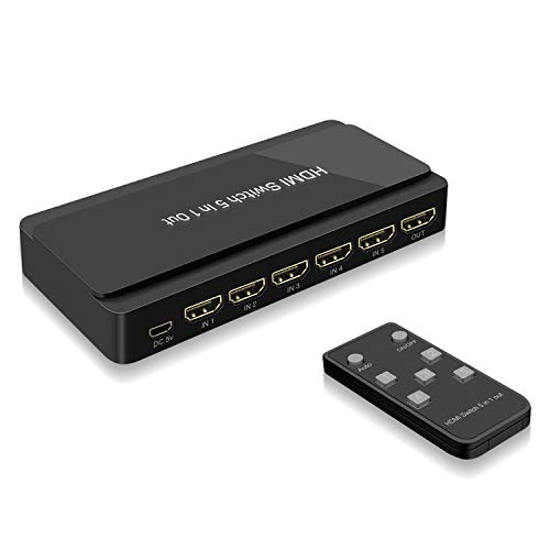 LVY HDMI Switch, 5 in-1 Out HDMI Selector Box with IR Remote Control Support 4k * 2k Ultra HD and 3D with IR Remote HDCP 1.4 for Xbox, PS4/PS5, Fire Stick, Roku, Apple TV, Blu-ray Player etc. - Image 1