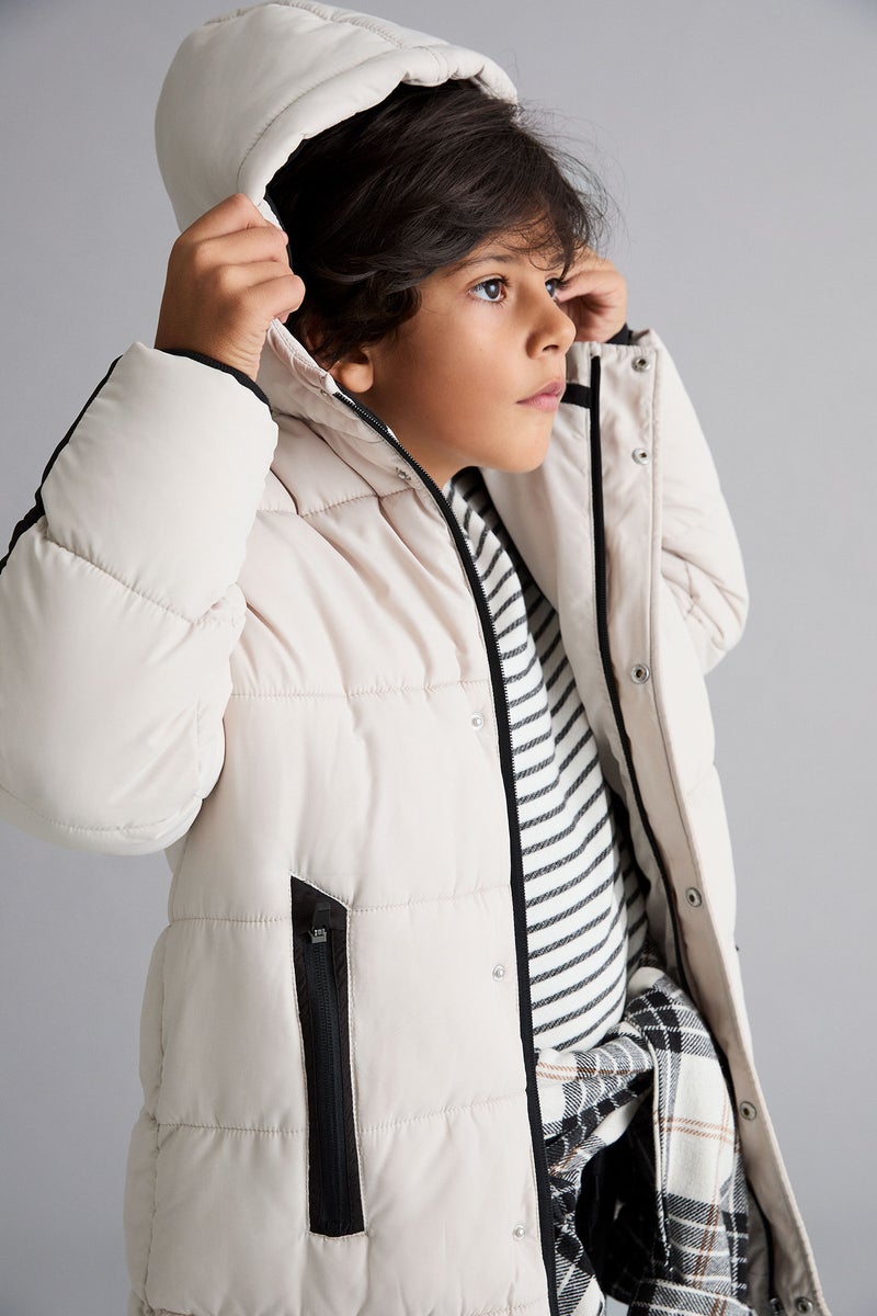 DeFacto Beige Boy Boy Waterproof Fleece Lined Puffer Jacket Casual - Image 3