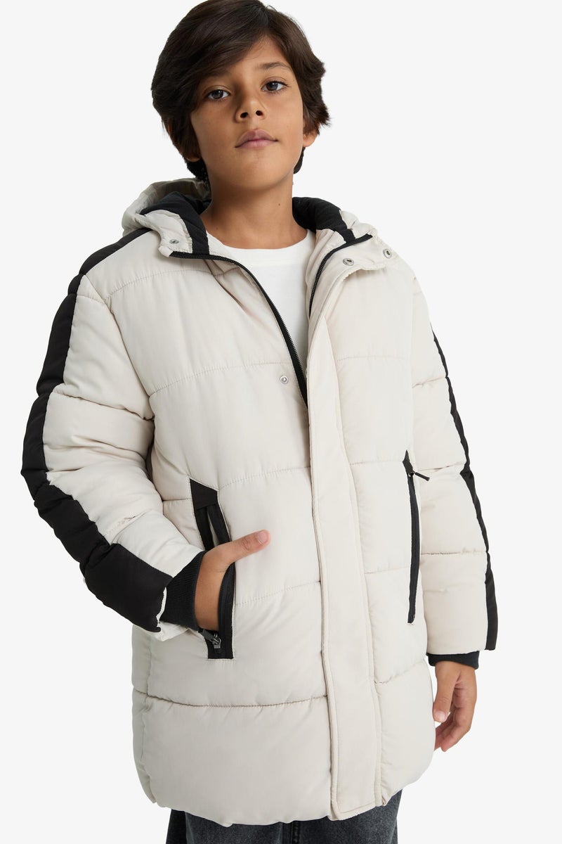DeFacto Beige Boy Boy Waterproof Fleece Lined Puffer Jacket Casual - Image 4