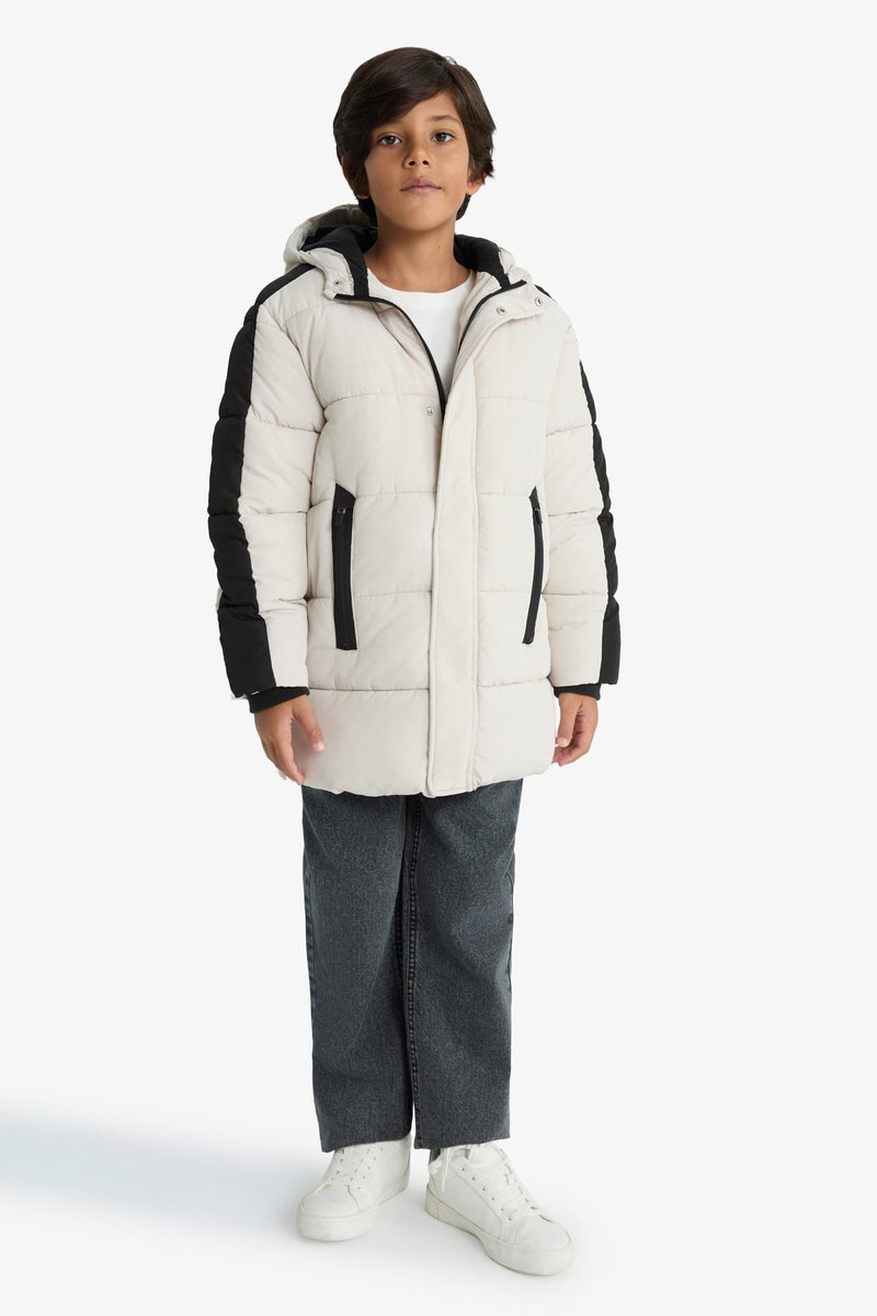 DeFacto Beige Boy Boy Waterproof Fleece Lined Puffer Jacket Casual - Image 5