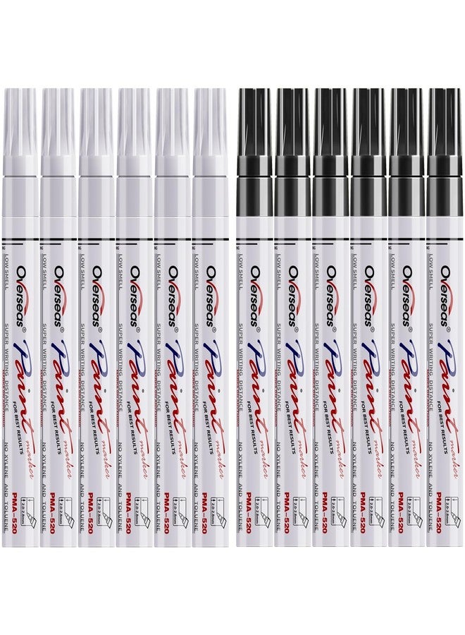Overseas White and Black Paint Pens, 12 Pack Oil Based Permanent Markers - Medium Tip, Quick Dry and Waterproof Paint Markers for Rock, Wood, Metal, Plastic, Canvas, Glass, Ceramics, Rubber - Image 1