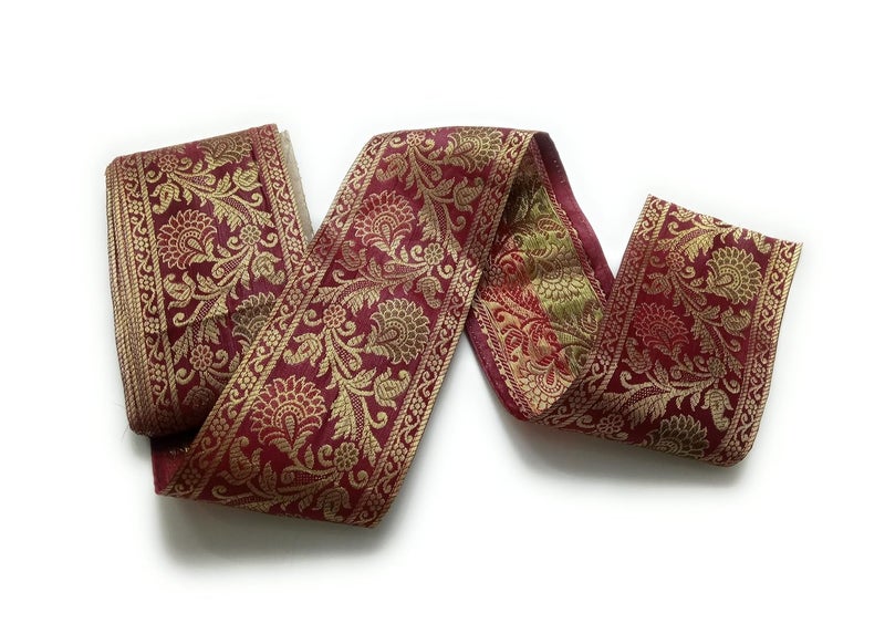 Colovila Brocade Ethnic Work 9 Meter Laces and Borders Material for Dresses Sarees Lehenga Suits Blouses Dupatta chunri and Crafts Maroon - Image 3