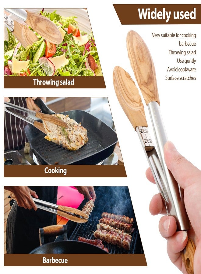 THDUJAYJAY 3Pcs Olive Wood Cooking Tongs with Woods Tips and Stainless Steel Handle Locking Kitchen Tongs Nonstick Wood Tongs Multifunctional Salad Tongs for Cooking Serving Grilling - Image 3