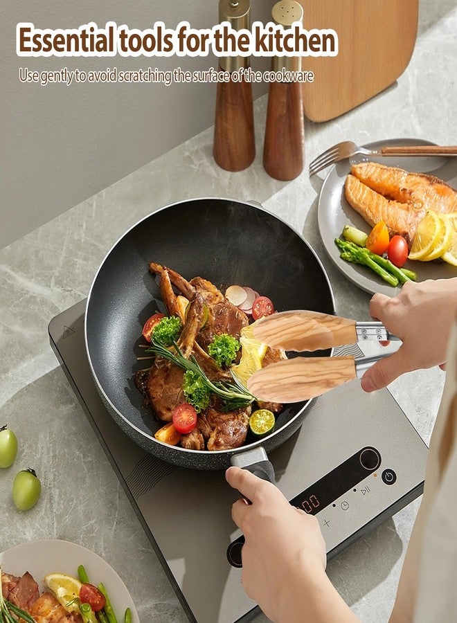 THDUJAYJAY 3Pcs Olive Wood Cooking Tongs with Woods Tips and Stainless Steel Handle Locking Kitchen Tongs Nonstick Wood Tongs Multifunctional Salad Tongs for Cooking Serving Grilling - Image 5