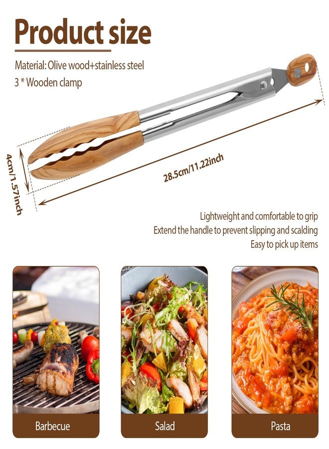 THDUJAYJAY 3Pcs Olive Wood Cooking Tongs with Woods Tips and Stainless Steel Handle Locking Kitchen Tongs Nonstick Wood Tongs Multifunctional Salad Tongs for Cooking Serving Grilling - Image 2