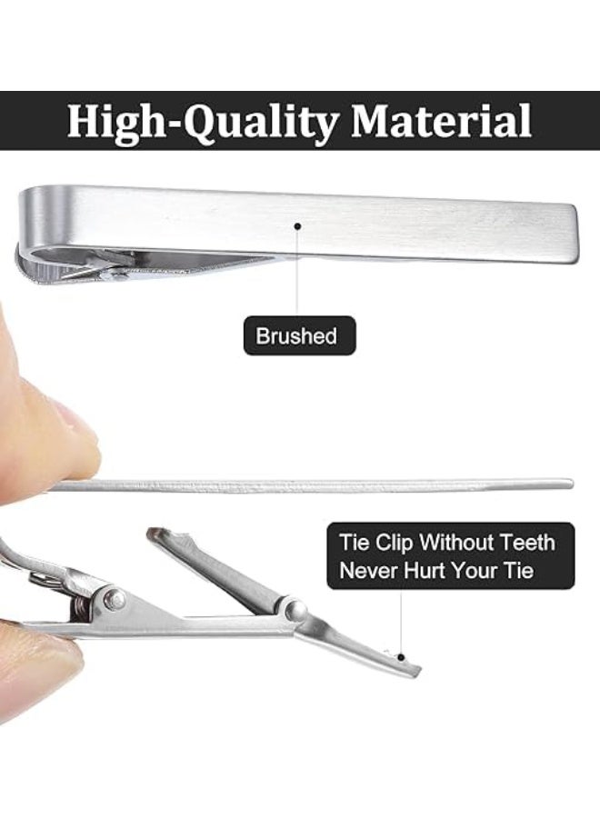 SYOSI 3 Pcs Silver Tie Clips for Men, Classic Necktie Clasps with Adjustable Fastener, Professional Office Wear Accessories for Formal Events, Business Meetings, Wedding Attire (Silver) - Image 4