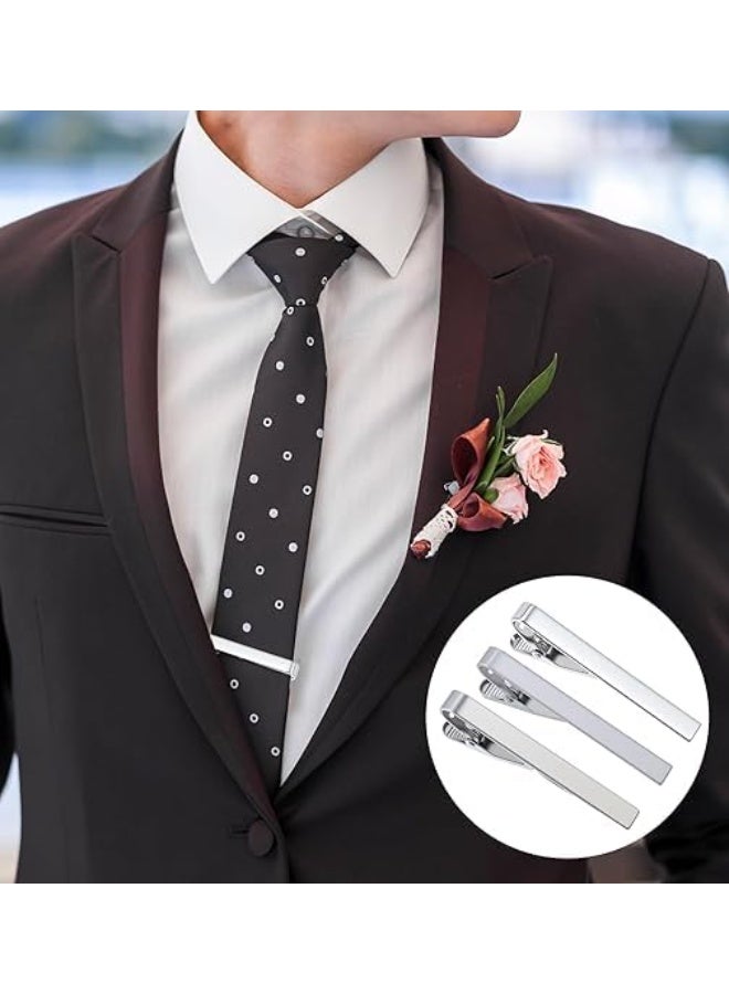 SYOSI 3 Pcs Silver Tie Clips for Men, Classic Necktie Clasps with Adjustable Fastener, Professional Office Wear Accessories for Formal Events, Business Meetings, Wedding Attire (Silver) - Image 3