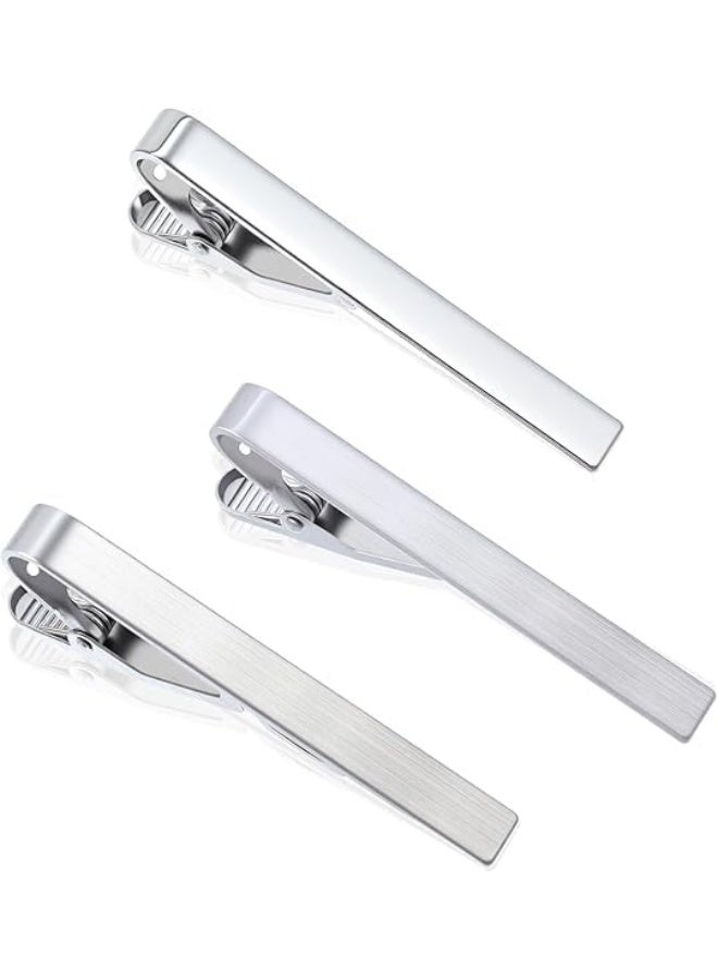 SYOSI 3 Pcs Silver Tie Clips for Men, Classic Necktie Clasps with Adjustable Fastener, Professional Office Wear Accessories for Formal Events, Business Meetings, Wedding Attire (Silver) - Image 1