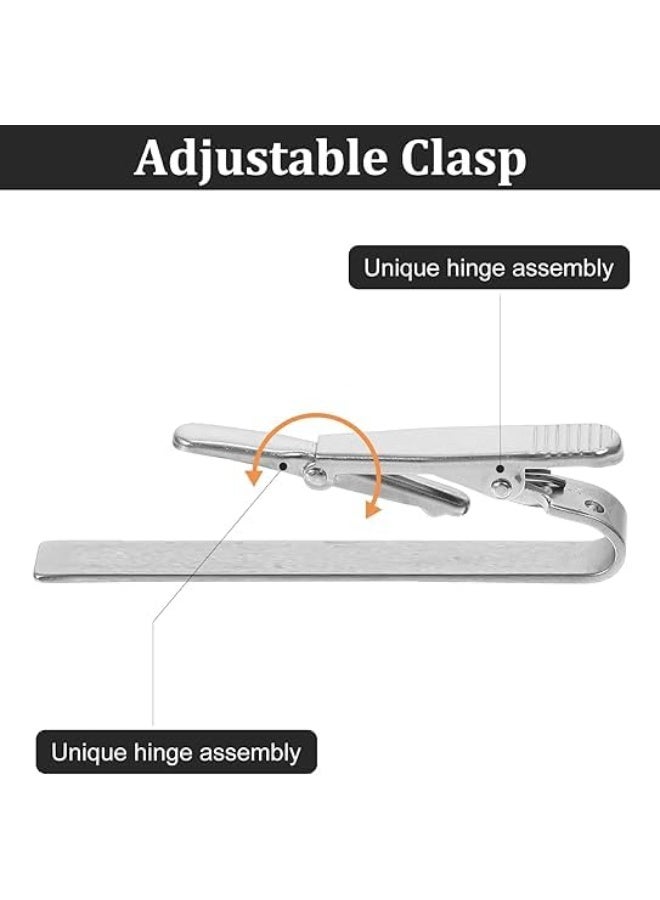 SYOSI 3 Pcs Silver Tie Clips for Men, Classic Necktie Clasps with Adjustable Fastener, Professional Office Wear Accessories for Formal Events, Business Meetings, Wedding Attire (Silver) - Image 2