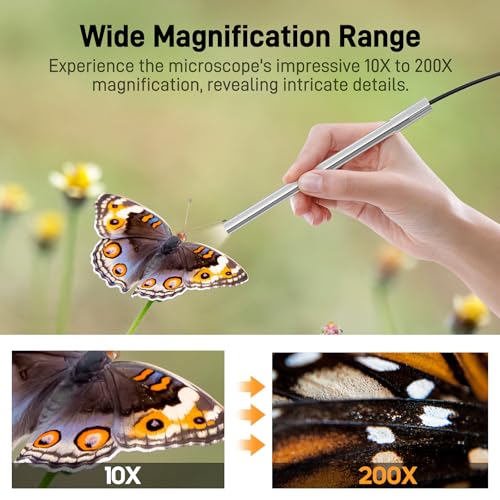 Teslong USB-C Digital Microscope, 10X to 200X Magnification Portable Camera with 8 LED Lights, Handheld Rotating Metal Stand for Coin, Electronic, Compatible with iPhone 15+ and Android Devices - Image 2