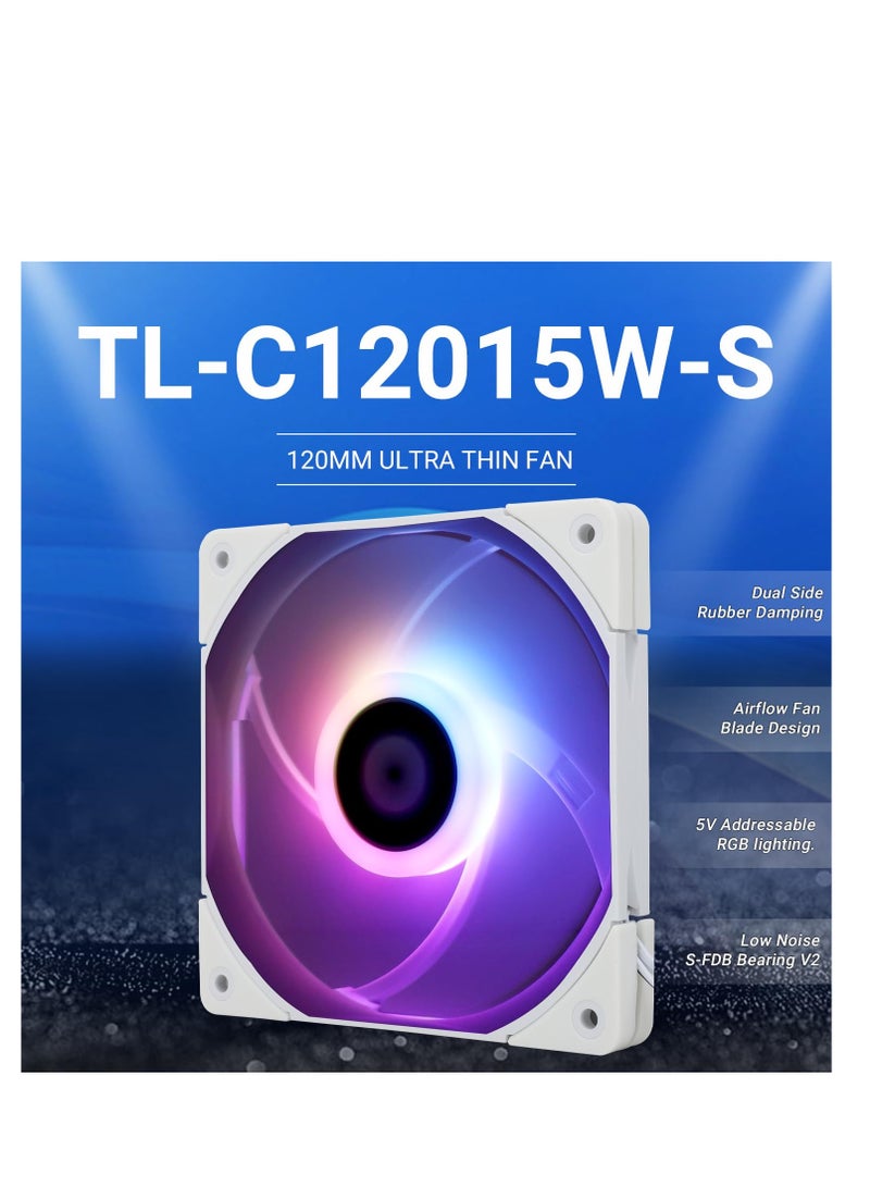 Thermalright C12015W-S CPU Fan Computer case Fan Quiet 4pin PWM ARGB PC Fan, 15mm Slimline Cooler Fan, 120mm CPU Cooling Fan(White) - Image 4