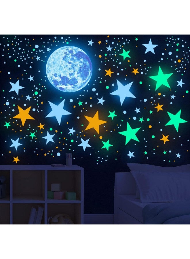 Sinekong Glow in The Dark Stars and Moon Ceiling Wall Decal Colorful Glowing Space Galaxy Wall Stickers for Kids Boys Girls Bedroom Living Room Nursery Decor - Image 1