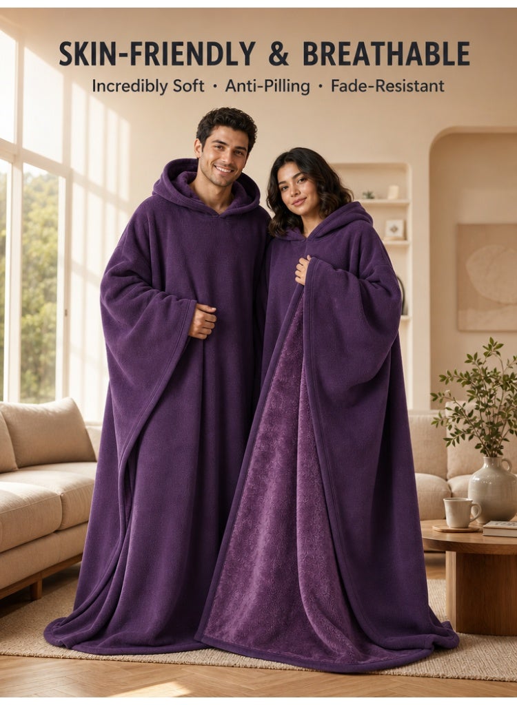 Unisex Fleece-Lined Winter Poncho | Unisex Oversized Hooded Cloak | Perfect for Kashta & Indoor AC | Ultra-Soft & Warm - Image 2