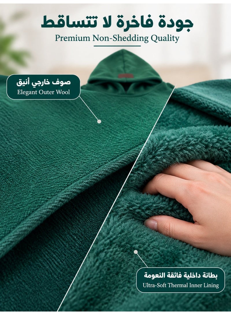 Unisex Fleece-Lined Winter Poncho | Unisex Oversized Hooded Cloak | Perfect for Kashta & Indoor AC | Ultra-Soft & Warm - Image 3