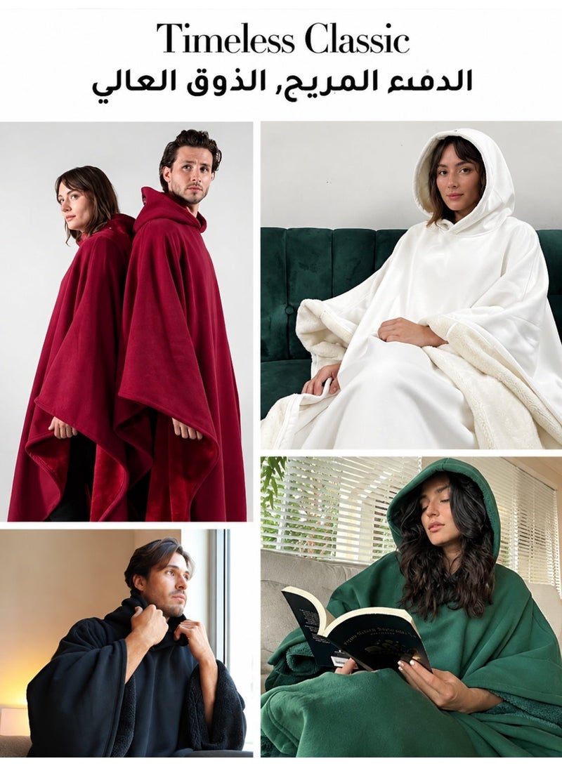 Unisex Fleece-Lined Winter Poncho | Unisex Oversized Hooded Cloak | Perfect for Kashta & Indoor AC | Ultra-Soft & Warm - Image 5