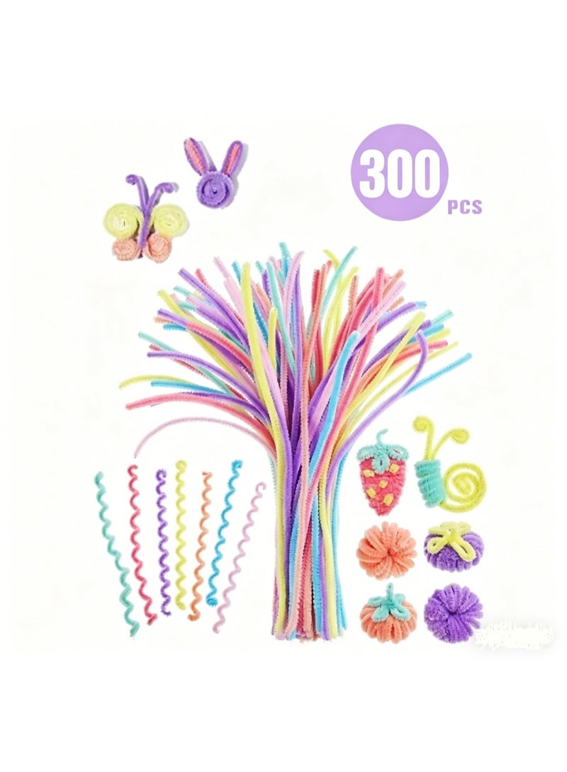 300 Pcs Thick Pipe Cleaners Craft Supplies 7 Assortment Pastel Macaron Color Chenille Stems for Art and Craft Projects Creative DIY Decorations (Candy color-300pcs) - Image 1