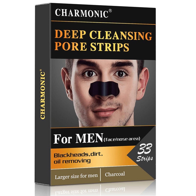 Blackhead Pore Strips 33 pcs Charcoal Peel Off Strips Blackhead Remover Pore Strips for Men Deep Cleansing Strips Remove for Nose Area and Face Oil and Blackheads