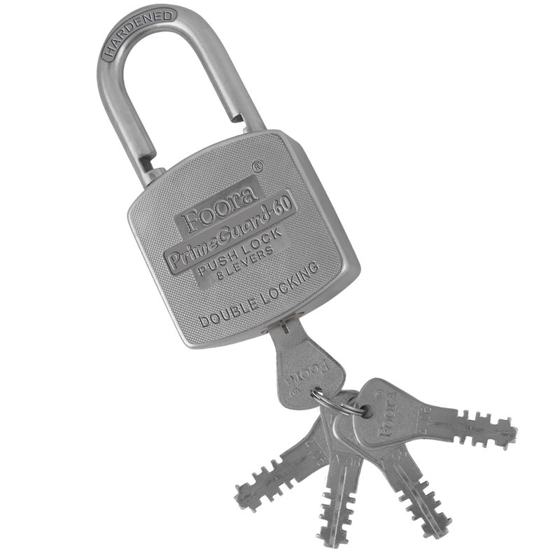 Foora PrimeGuard 60 Push Double Locking Padlock with Zinc Body and 5 Two-Way Keys - Heavy-Duty Door, Gate, and Shutter Lock - Secure Home and Business - Silver Finish - Image 4