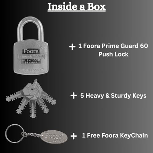 Foora PrimeGuard 60 Push Double Locking Padlock with Zinc Body and 5 Two-Way Keys - Heavy-Duty Door, Gate, and Shutter Lock - Secure Home and Business - Silver Finish - Image 3